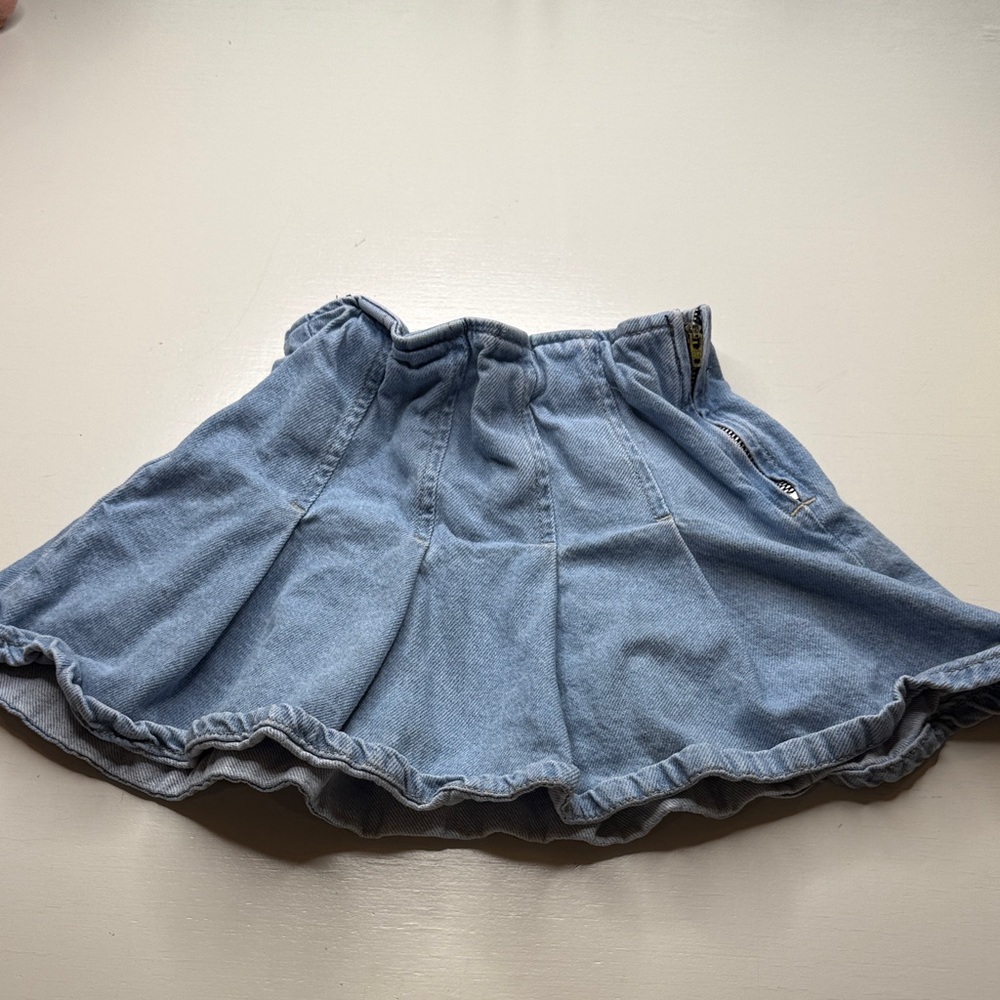 Zara light denim side zip fit and flare mini skirt